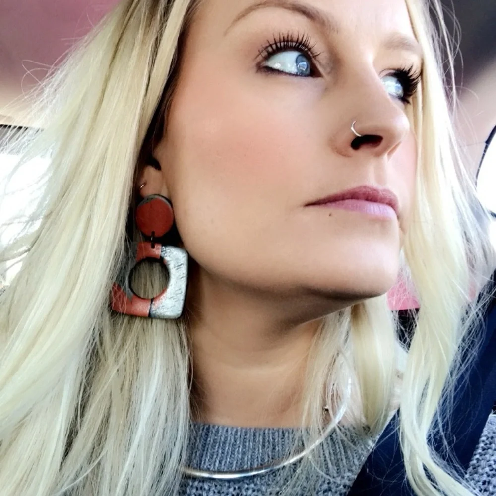 Grey Orange Handmade Clay Geometric Earrings